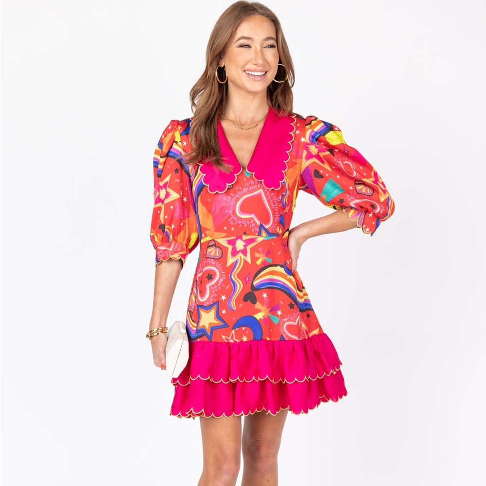 NWT Alden Adair Multicolor Funky Stargazing Scalloped Collar Piper Dress